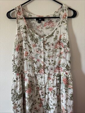 Frye White Floral Midi Dress with Pink and Olive Green Print